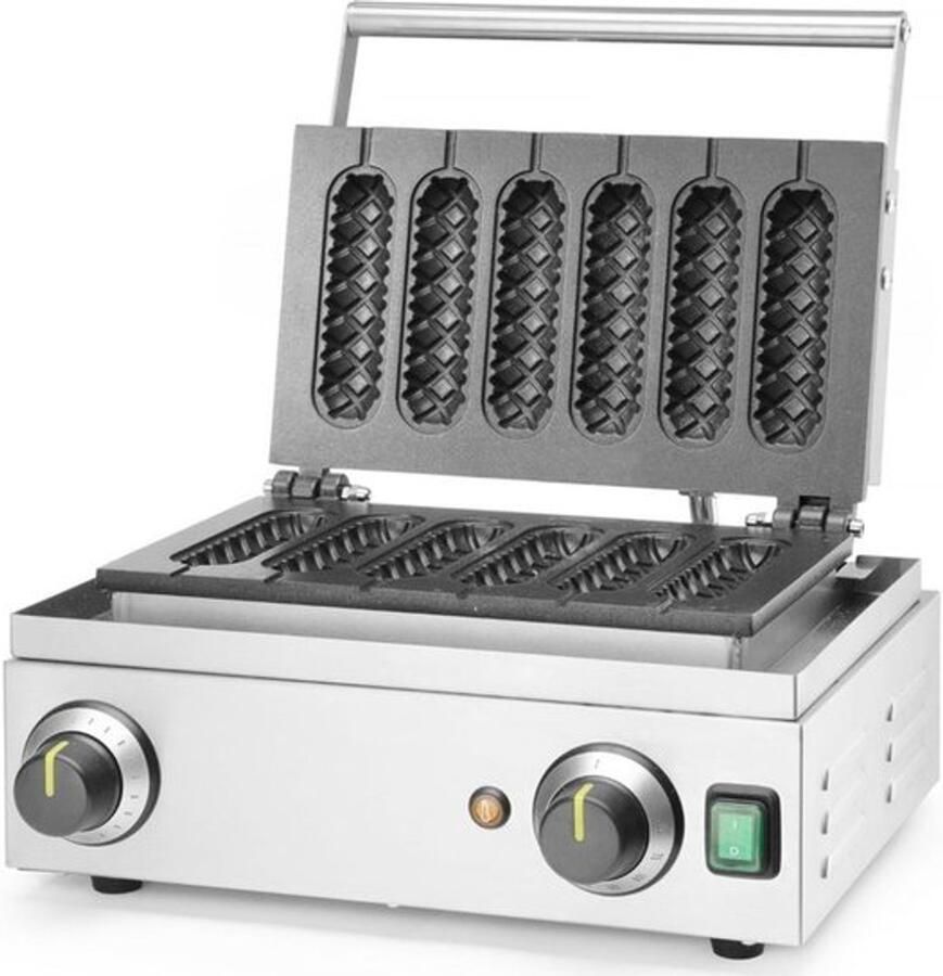 Corenia Corn Dog Maker – Wafelmaker – Hotdogmaker – Snackapparaat – Corn-Dog Machine – 6 Stuks Tegelijk – Titanium Antiaanbaklaag – Instelbare Thermostaat 50-220°C