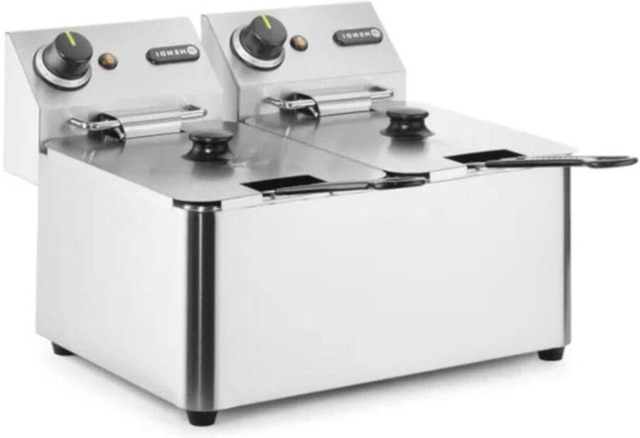 Corenia Dubbele Friteuse – Friteuse – Frituurpan – Snackfrituur – Horecafrituur – 2 x 4 Liter Inhoud – RVS Behuizing & Cold Zone Systeem