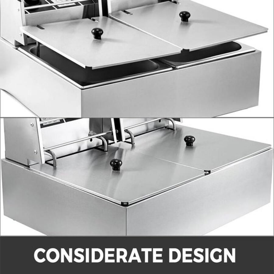 Corenia Dubbele Frituurpan 12L Frituurpan – Elektrische 5000W – RVS – Instelbare Thermostaat – Voor Horeca en Thuisgebruik Krachtig en Snel Opwarmen - Foto 3