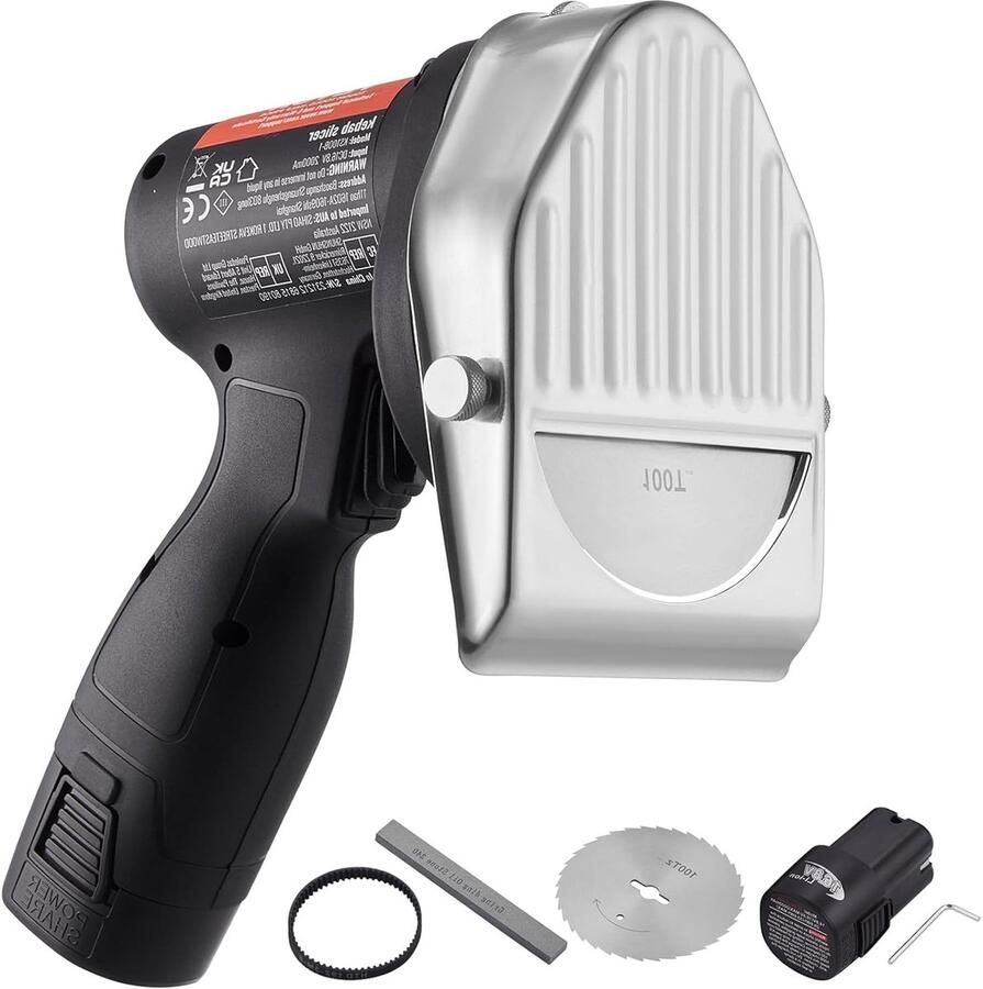 Corenia Elektrisch Kebabmes – Dönermes – Shoarmames – Gyrosmes – Vleessnijder – Draadloos – 80W Vermogen – RVS Messen 100mm – Instelbare Snijdikte 0-8mm