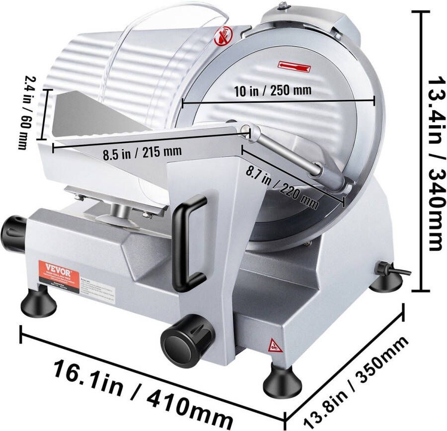 Corenia Elektrische Allessnijder – Vlees Snijmachine – Kaassnijder – Groentesnijder – Broodsnijder – Aluminium & RVS – 250 mm Carbon Stalen Mes – 240W Motor 350-400 RPM