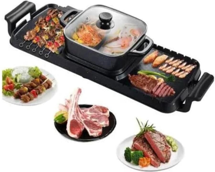 Corenia Elektrische BBQ Hotpot 2-in-1 Elektrische BBQ Grill & Hot Pot Hotpot Electrisch 2400W Rookvrije Non-Stick Grillplaat met Afneembare Pan