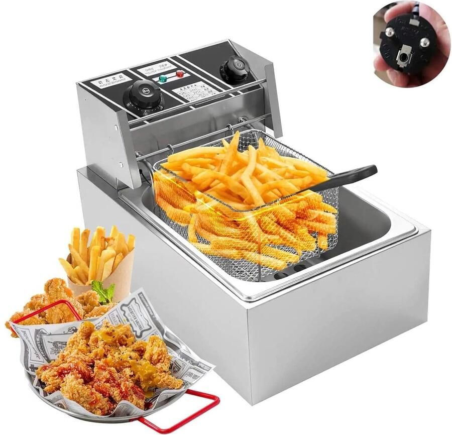 Corenia Elektrische Frituurpan 6L – Frituurpan 2500W – Roestvrij Staal – 50-200°C Temperatuurregeling – Voor Horeca en Thuisgebruik Eenvoudig Schoon te Maken