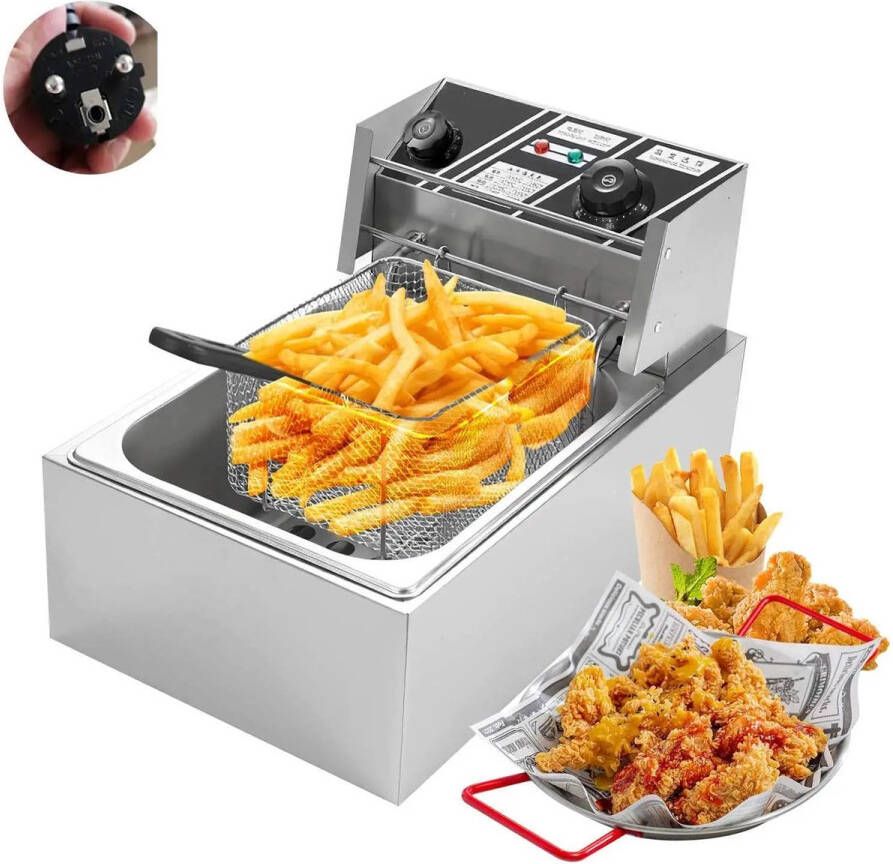 Corenia Elektrische Frituurpan 6L – Frituurpan 2500W –Voor Horeca en Thuisgebruik Eenvoudig Schoon te Maken Roestvrij Staal – 50-200°C Temperatuurregeling