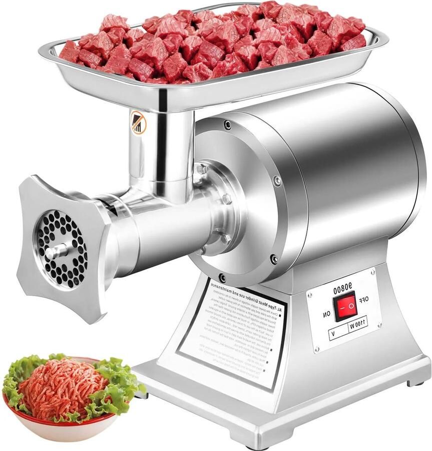 Corenia Elektrische Gehaktmolen Voor Alle Soorten Vlees Roestvrij Staal Vleesmolen 1100W 330LBS h 193 RPM Vleesmolens Worstenmaker Roestvrij Staal Zilver