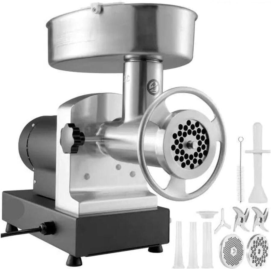 Corenia Elektrische Gehaktmolen Voor Alle Soorten Vlees Roestvrij Staal Vleesmolen 500W 992LBS h 190RPM 60Hz Vleesmolens Worstenmaker Keukenmolenmachine Koolstofstaal Zilver Zwart