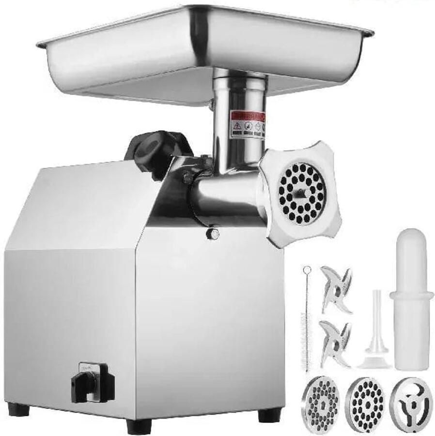 Corenia Elektrische Gehaktmolen Voor alle soorten Vlees Roestvrij staal Vleesmolen Vleesmolens worstenmaker Keukenmolenmachine 2 Bladen 794Lb H 1100W 193 tpm Zilver