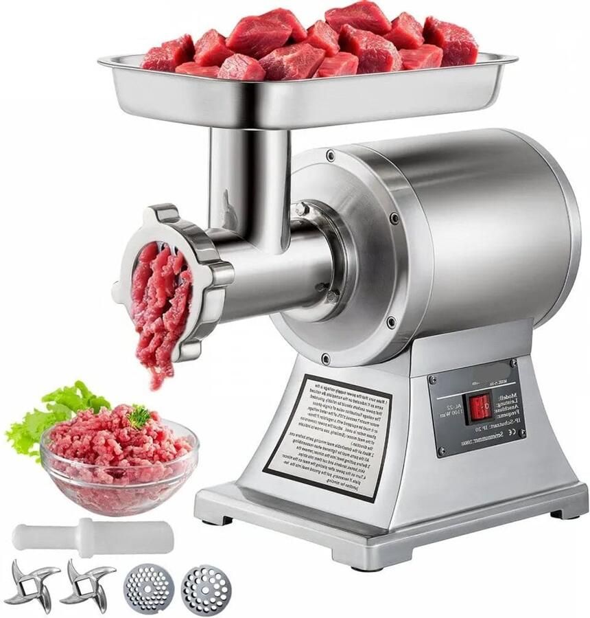 Corenia Elektrische Gehaktmolen Voor alle soorten Vlees Roestvrij staal Vleesmolen Vleesmolens worstenmaker Keukenmolenmachine 2 Bladen 450lbs h 1100W 193 r min Zwart