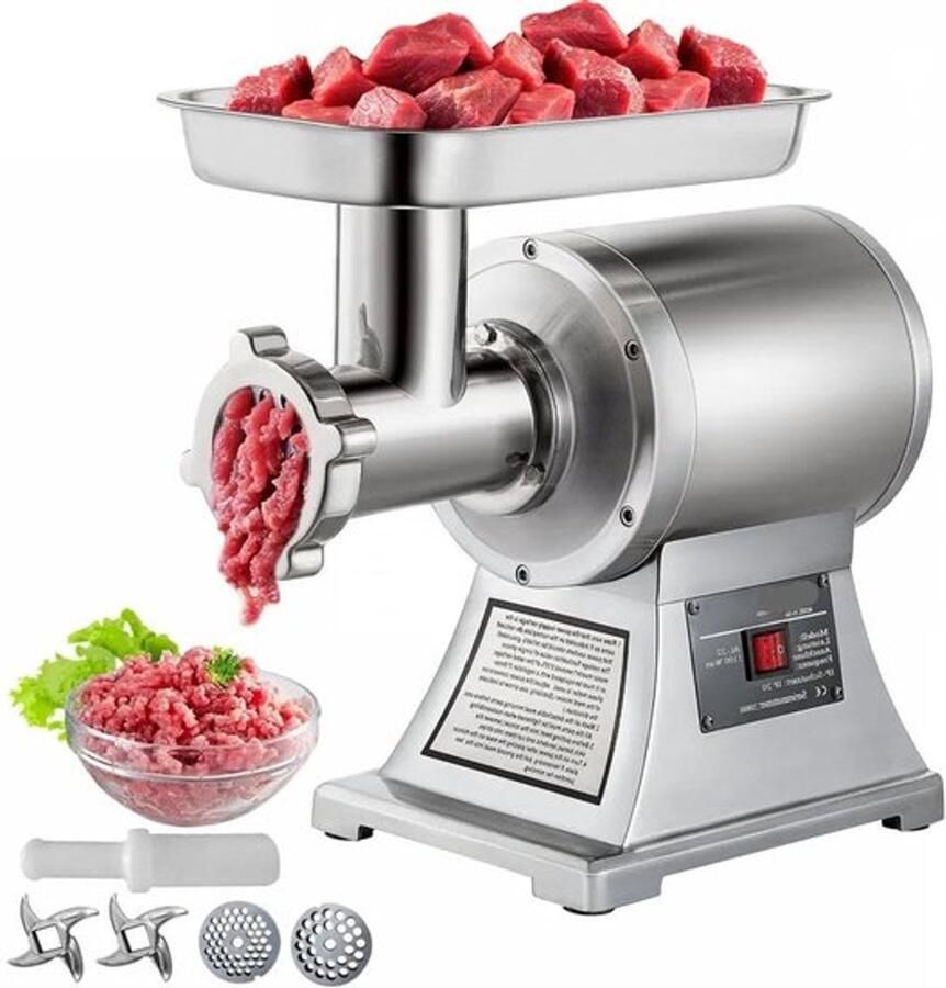 Corenia Elektrische Gehaktmolen Voor alle soorten Vlees Roestvrij staal Vleesmolen Vleesmolens worstenmaker Keukenmolenmachine 2 Bladen 450lbs h 1100W 193 r min Zwart