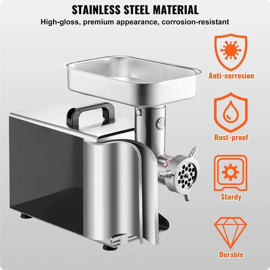 Elektrische Gehaktmolen Voor alle soorten Vlees Roestvrij staal Vleesmolen worstenmaker 300W Mondgrootte 8 Maalcapaciteit 4.5LBS M Zilver - Foto 3
