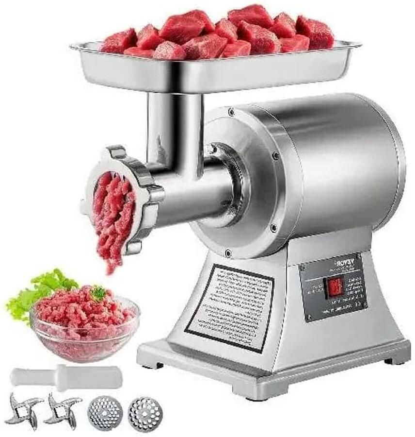 Corenia Elektrische Gehaktmolen Voor Alle Soorten Vlees Vleesmolens Worstenmaker 2 Bladen 1100W 193tpm Keukenmolenmachine Zilver