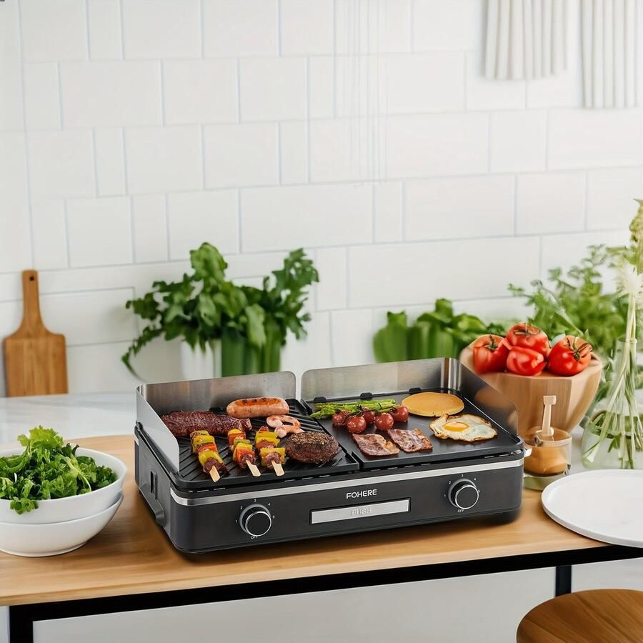 Corenia Elektrische Grill – Tafelgrill – Bakplaat – Contactgrill – Gourmetplaat – 2400W Vermogen – Groot 25x30 cm Non-stick Platte