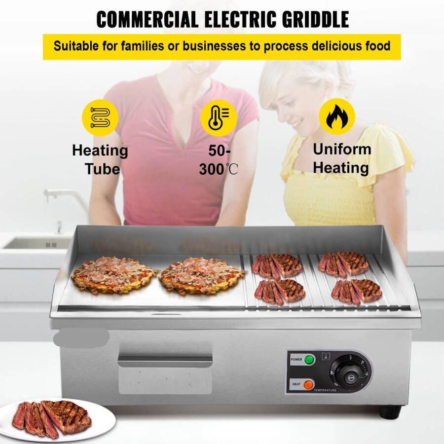 Corenia Elektrische Grillplaat 2000W – Grillplaat Teppanyaki Grill 18 inch Voor Horeca -en Thuisgebruik Ruim Bakoppervlak Roestvrij Staal – 50-300°C Temperatuurregeling