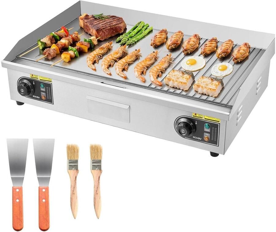 Corenia Elektrische Grillplaat – Barbecue Grill – Teppanyaki Grill – Contactgrill – Bakplaat – Groot Kookoppervlak 72 5x40 cm – Instelbare Temperatuur 50-300 °C