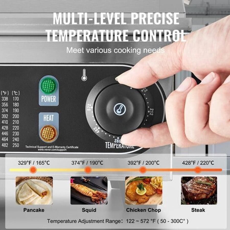Corenia Elektrische Grillplaat Teppanyaki Grill voor Horeca Thuisgebruik Ruim Bakoppervlak 50-300°C Temperatuurregeling AC 220-240V 50Hz 2800W 18 inch RVS Zilver