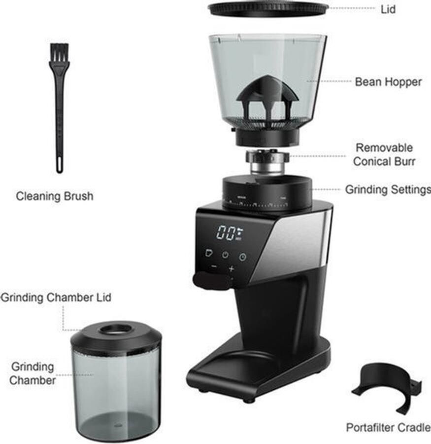 Elektrische Koffie Molen Automatische Braammolen Koffiebonen Maler 220V 300g 30 Tandwiele Bonenreservoir LCD Timer voor Espresso Filterkoffie en French Press