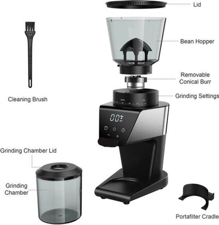 Corenia Elektrische Koffie Molen Automatische Braammolen Koffiebonen Maler 220V 300g 30 Tandwiele Bonenreservoir LCD Timer voor Espresso Filterkoffie en French Press