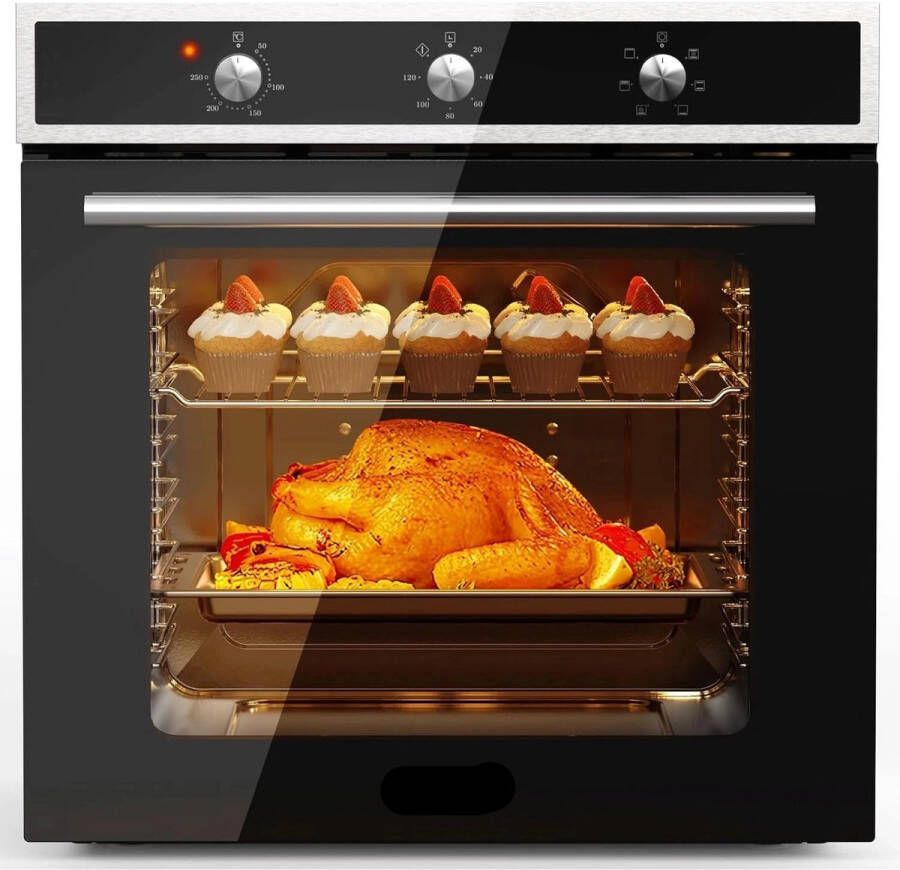 Corenia Elektrische Oven Inbouw Oven Vrijstaande Oven Pizzaoven Heteluchtoven 3 Draaiknoppen Zwart Oven 2200W 60L Timer Mechanische Bediening