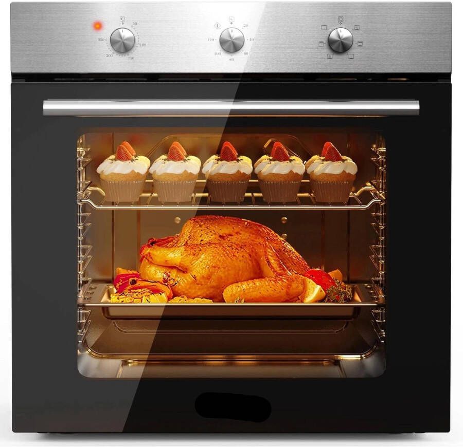 Corenia Elektrische Oven Inbouw Oven Vrijstaande Oven Pizzaoven Heteluchtoven Oven 3 Draaiknoppen Zilver 2200W 60L Timer Mechanische Bediening