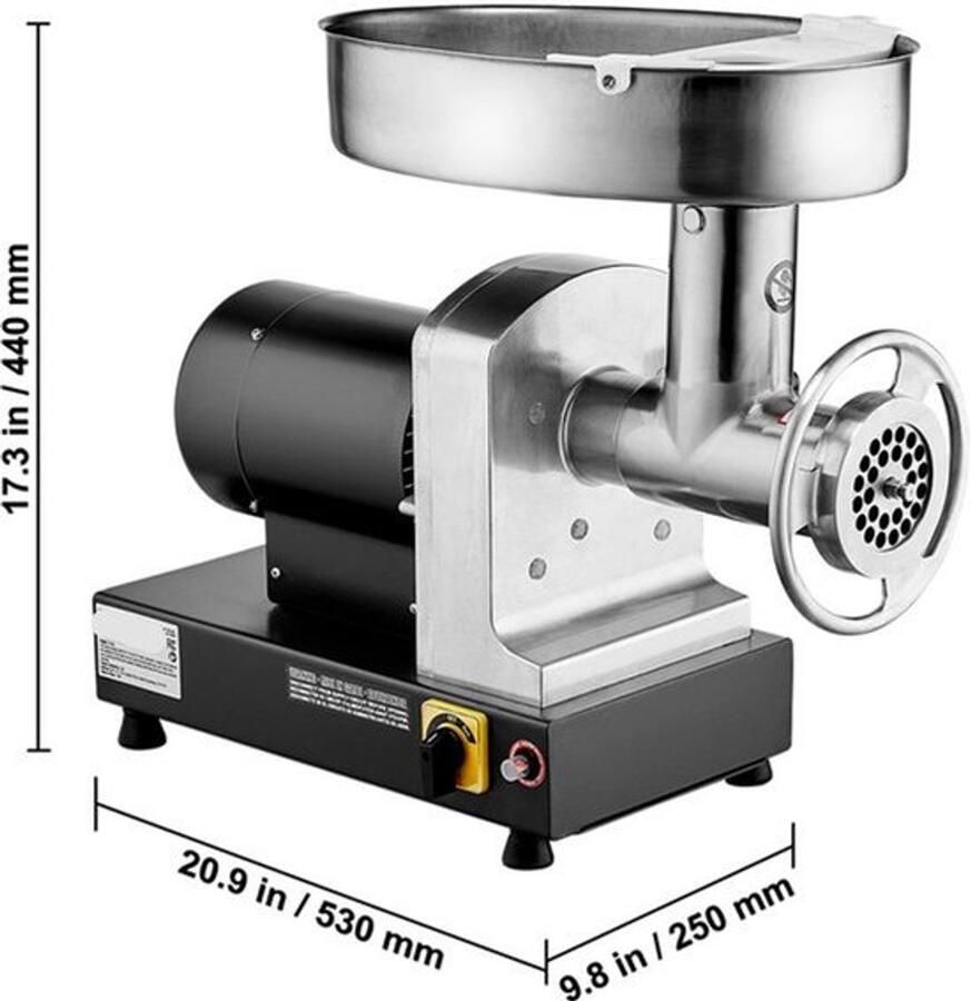 Elektrische Vleesmaler – Vleesmolen – Gehaktmolen – Worstmaker – 350W Motor – RVS Materiaal – 2 7 Kg Per Minuut - Foto 2