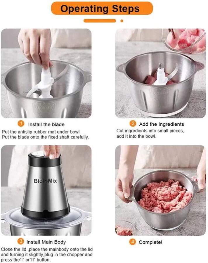 Corenia Elektrische Vleesmolen 500W Foodprocessor Hakmolen 2L RVS Keukenmachine 2 Snelheden voor Vlees Noten en Groenten Eenvoudig Schoon te Maken Standaard Extra Mes - Foto 1