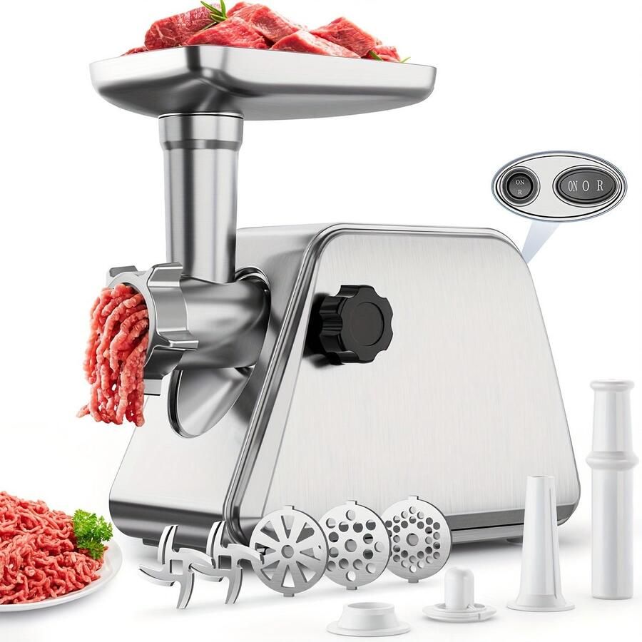 Corenia Elektrische Vleesmolen – Vleesmaler – Gehaktmolen – Worstmaker – Kibbeh Molen – 5-in-1 Multifunctioneel – 304 Roestvrij Staal – Laag Geluid