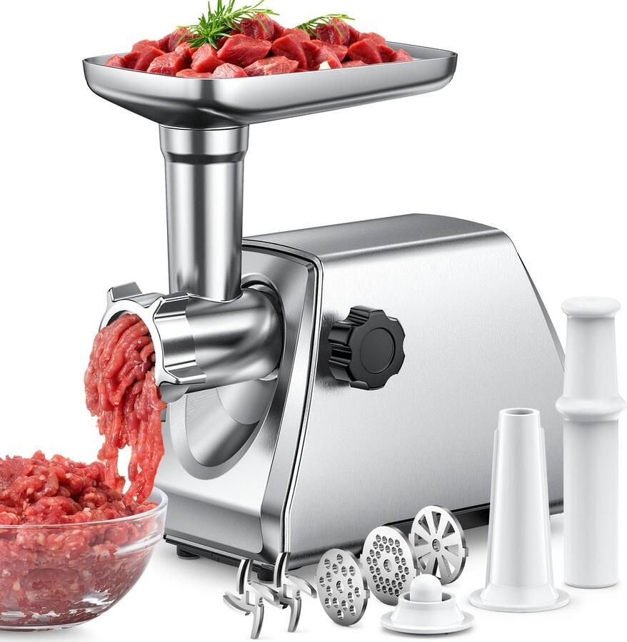 Corenia Elektrische Vleesmolen – Vleesmolen Machine – Worstenvuller – Gehaktmolen – Kubbe Molen – 3-in-1 Multifunctioneel – Roestvrijstalen Messen & Accessoires – Stille Krachtige Motor