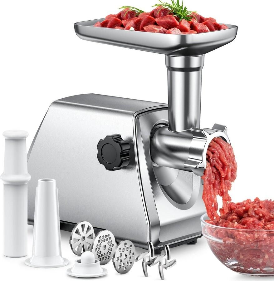 Corenia Elektrische Vleesmolen – Vleesmolen Machine – Worstenvuller – Gehaktmolen – Kubbe Molen – 3-in-1 Multifunctioneel – Roestvrijstalen Messen & Accessoires – Stille Krachtige Motor