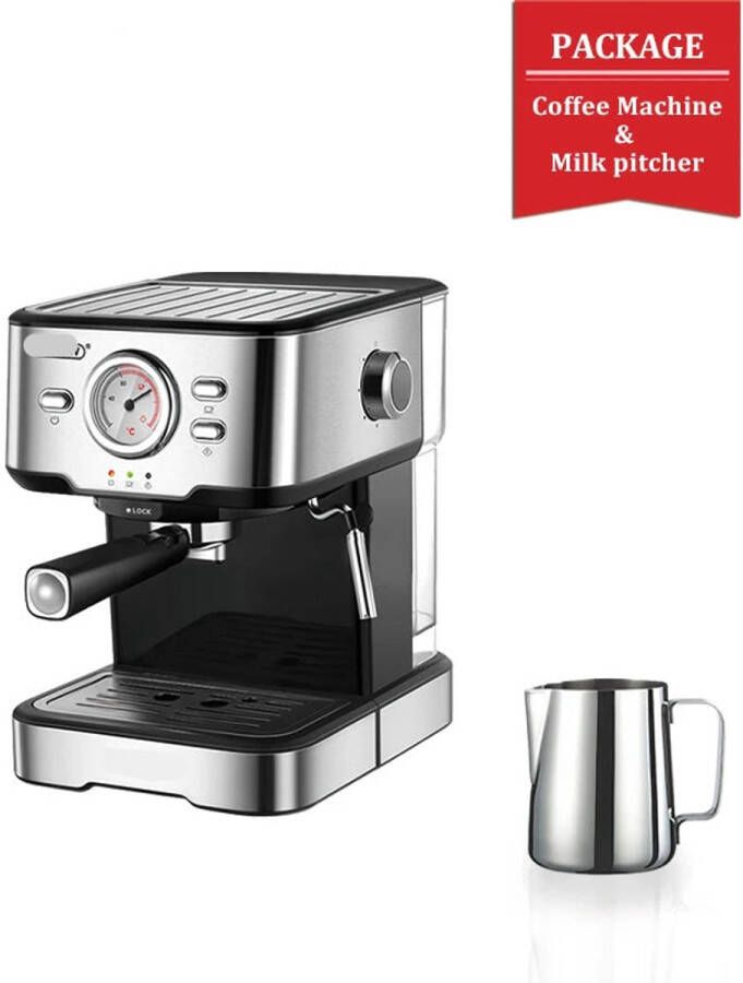 Corenia Espressomachine Compact Koffiezetapparaat Semi automatisch 20 Bar 220V RVS Koffiemachine Espresso machine Stoompijpje & Display met Beker