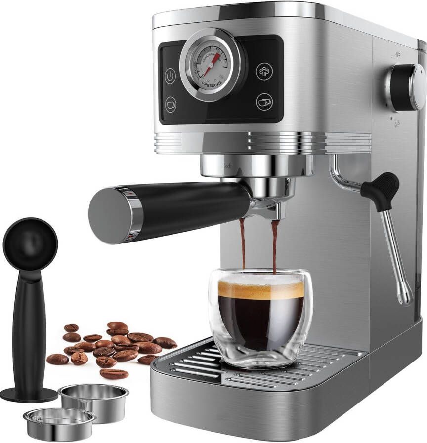 Corenia Espressomachine – Koffiezetapparaat – Koffiemachine – Halfautomaat – Compacte Espressoapparaat – 20 Bar Pomp – Roestvrijstalen Melkschuimer – 1350W Vermogen – 1 3L Waterreservoir