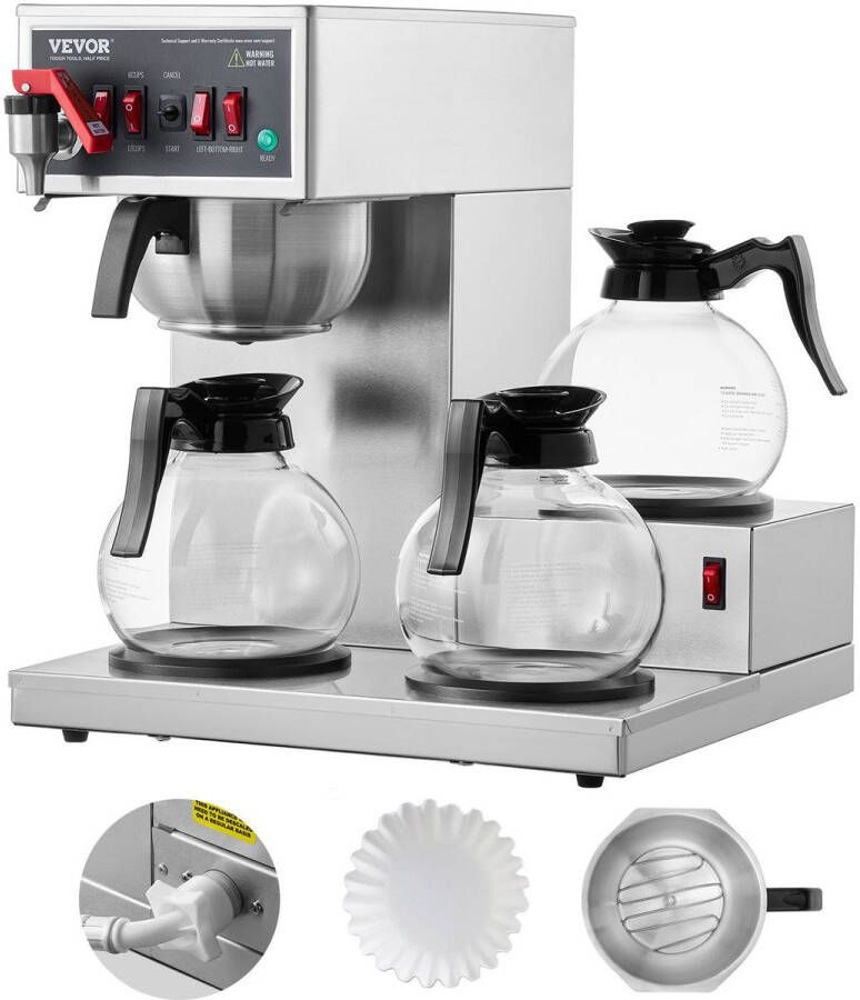 Corenia Filterkoffiezetapparaat – Koffiezetter – Filterkoffiemachine – Koffiemachine – Drip Coffee Machine – 12 Koppen Capaciteit – 3 Glazen Kannen Met Warmhoudplaat