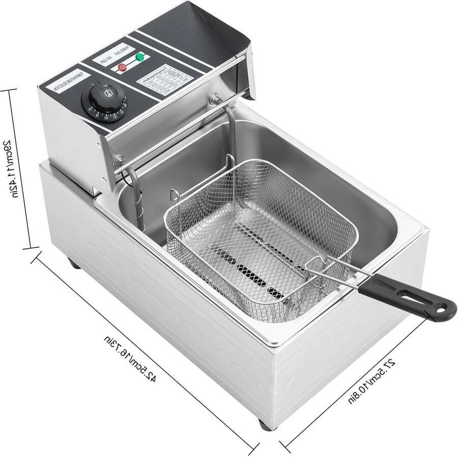 Corenia Friteuse 6L – Frituurpannen 2500W – Elektrische RVS – Temperatuurregeling – Voor Thuis en Horeca – Incl. Frituurmand Lichtgrijs