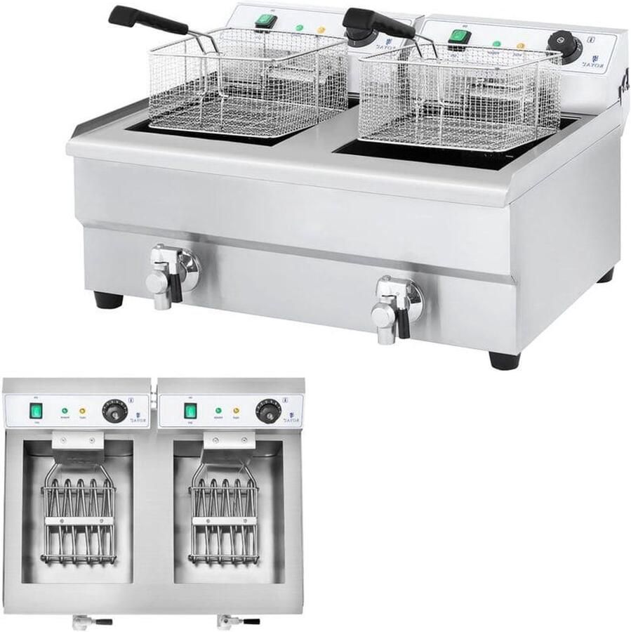 Corenia Friteuse – Dubbele Frituurpan – Frituurketel – Frituurpan – Elektrische Friteuse – 2 x 16 Liter – RVS Behuizing – Koude Zone & Afvoerkraan