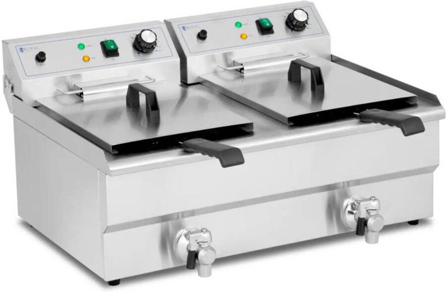 Corenia Friteuse – Dubbele Frituurpan – Frituurpan – Frietpan – Koude Zone – 2 x 16 Liter Inhoud – 6000 Watt Vermogen – RVS Behuizing