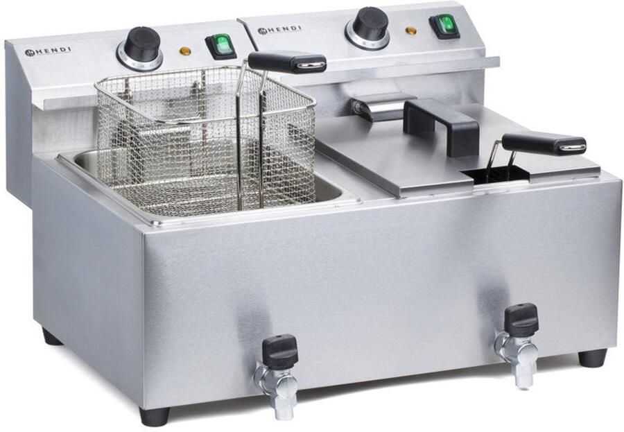 Corenia Friteuse – Dubbele Frituurpan – Snackkoker – Frituurketel – Frituurtoestel – 2 x 8 Liter – 7 kW Vermogen – Ingebouwde Tapkraan