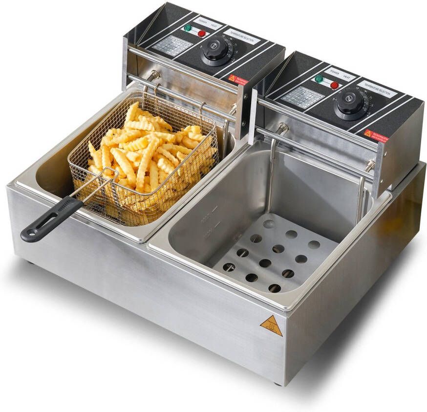 Corenia Friteuse – Frituurpan – Elektrische Friteuse – Dubbele Frituurpan – RVS Behuizing – 2 x 6 Liter – 2 x 1500W Verwarmingselementen