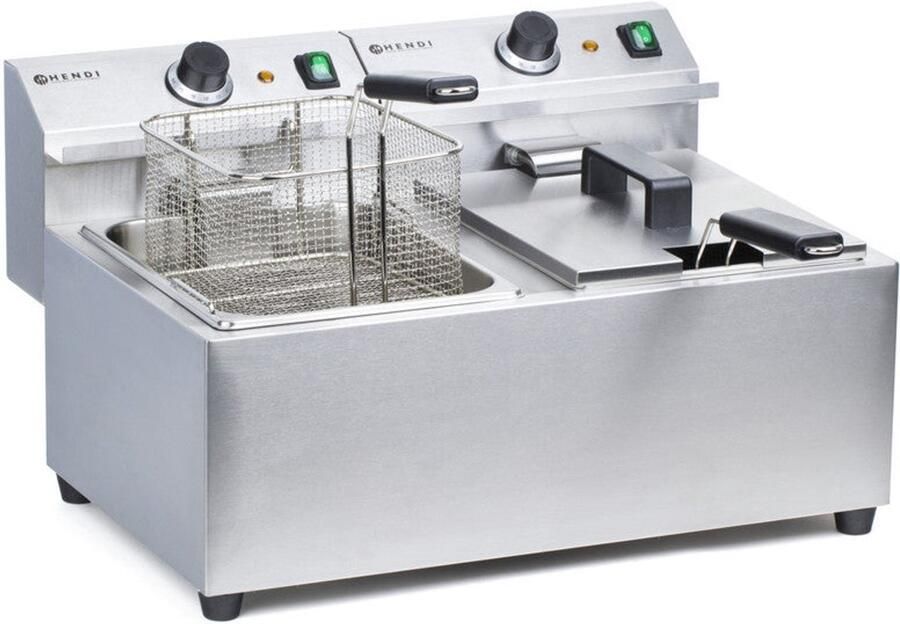 Corenia Friteuse – Frituurpan – Heteluchtfriteuse – Frietpan – Professionele Friteuse – 2 x 8 Liter Capaciteit – 7 kW Vermogen – Koude Zone Systeem