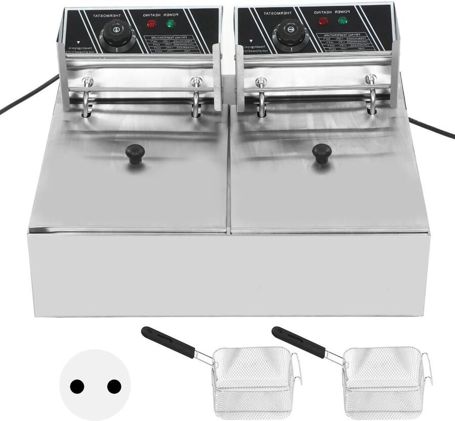 Corenia Frituurpan Dubbele Tanks Commerciële Elektrische Frituurpan 500W 220V Instelbare Temperatuur Zilver