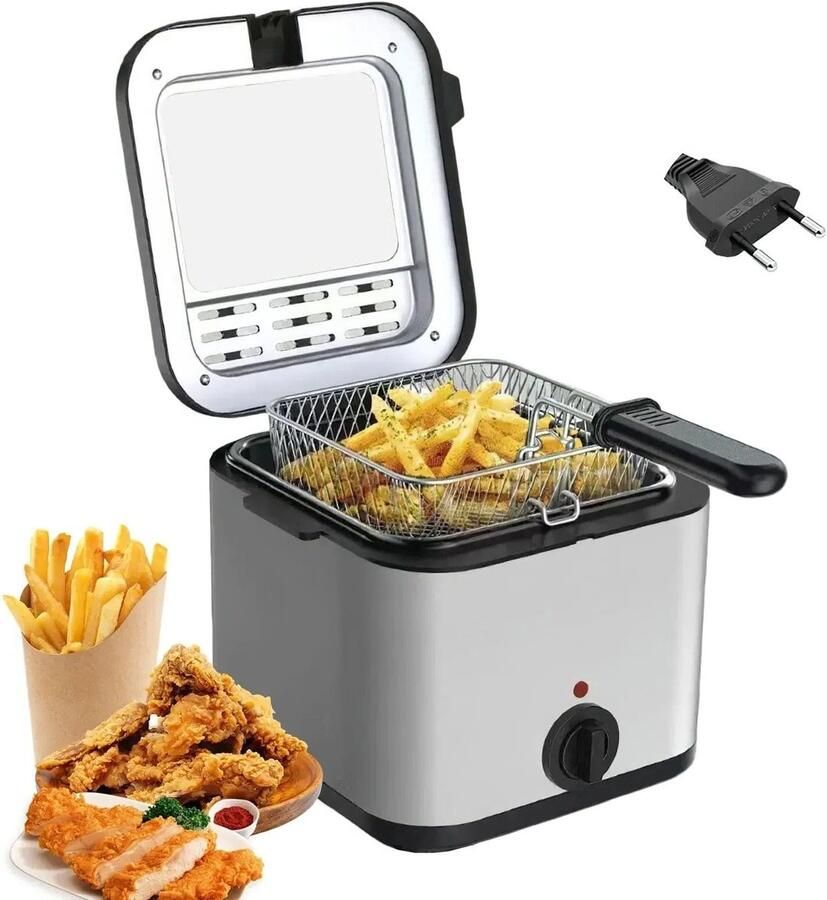 Corenia Frituurpan Elektrische Frituurpan Frituurmachine Verstelbare Thermostaat Keuken Koken Gebakken Kipgrill 2 5L 220V 120W Grijs