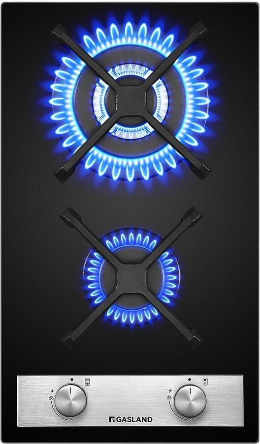 Corenia Gaskookplaat – Gasfornuis – Inbouwkookplaat – Glaskeramische Kookplaat – 2-Pits Kookplaat – Compact 30 cm Breed – Zwart Gehard Glas
