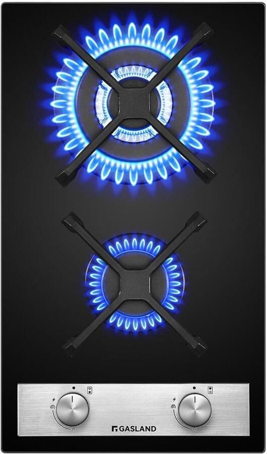 Corenia Gaskookplaat – Gasfornuis – Inbouwkookplaat – Glaskeramische Kookplaat – 2-Pits Kookplaat – Compact 30 cm Breed – Zwart Gehard Glas