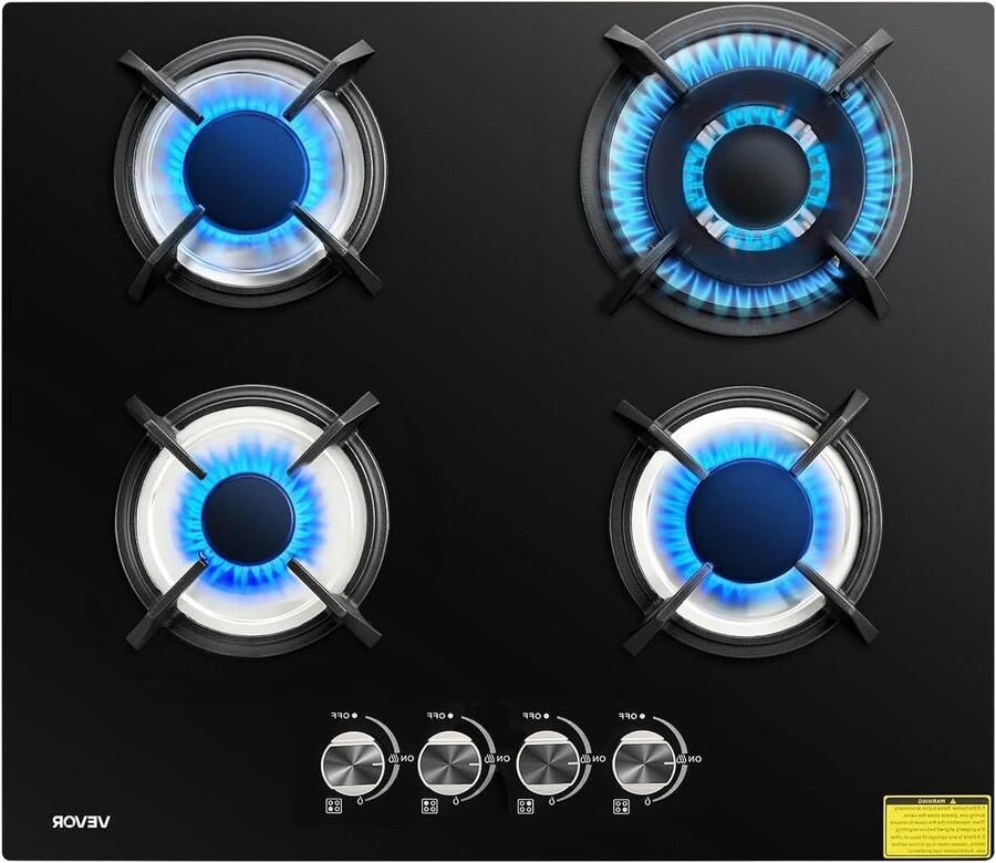 Corenia Gaskookplaat – Inbouwkookplaat – Gasfornuis – Kookplaat – Gasstel – 60 cm – Gehard Glas – Thermokoppel Veiligheid