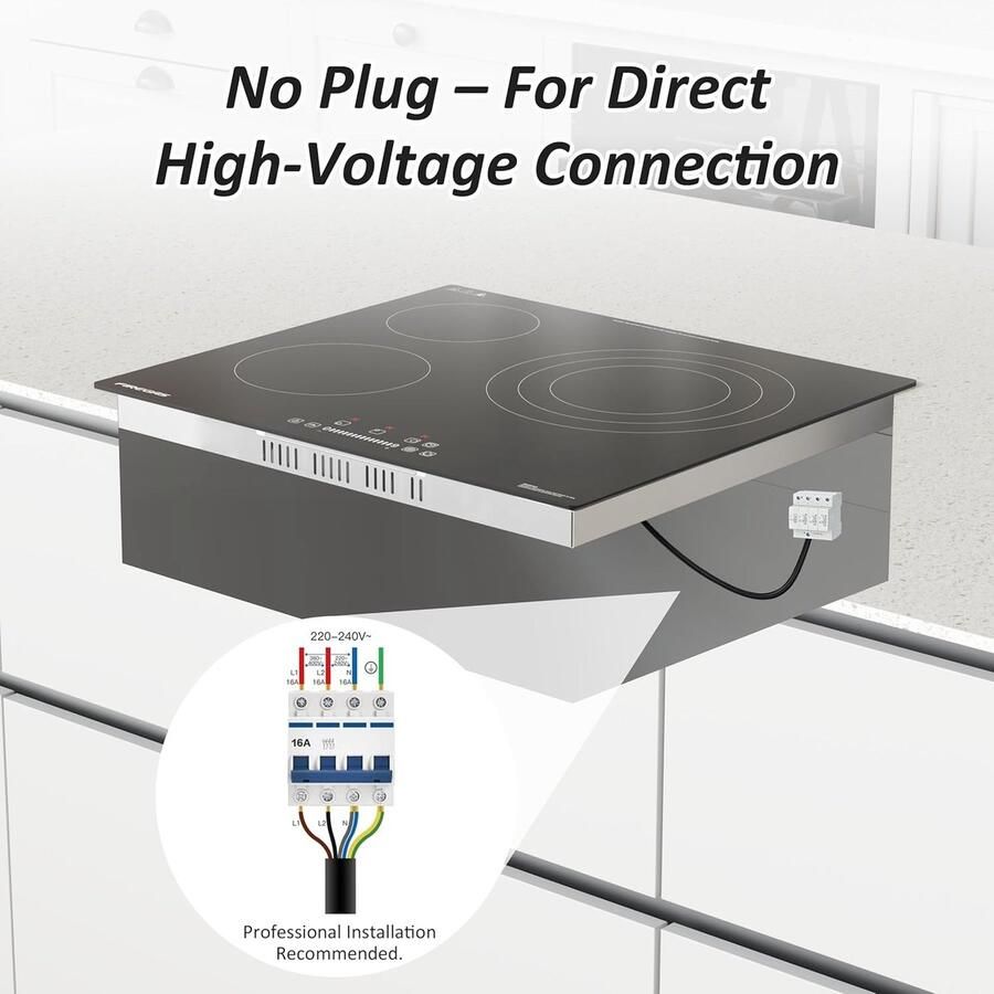 Corenia Glaskeramiek Inbouwkookplaat – Keramische Kookplaat – Elektrische Kookplaat – 3 Zones Kookplaat – Kookplaat Zonder Stekker – 59 cm Compact – 9 Warmtestanden – Krasbestendig Glas