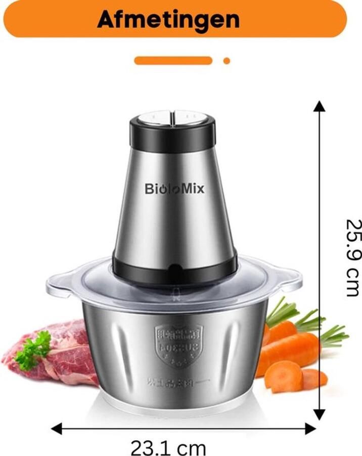 Corenia Hakmolen Electrisch Gehaktmolen Vleesmolen Food Processor Keukenmixer Hakmolen Elektrisch Grijs 500W 2 Snelheden Roestvrij staal 2L