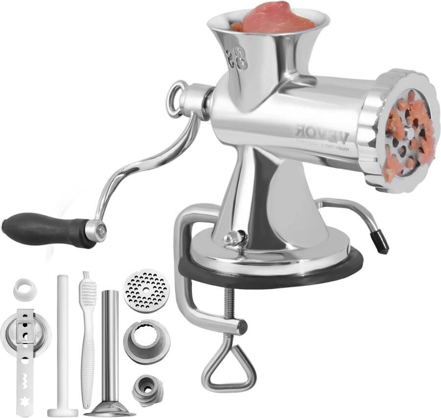 Corenia Handmatig Gehaktmolen Vleesmolens Keukenmolenmachine Vleesmolen Voor Alle Soorten Vlees 304 Roestvrij Staal Handmatige Vleesmolen Zilver
