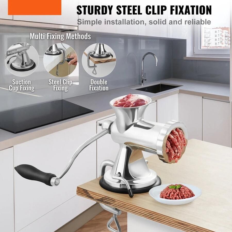 Corenia Handmatig Gehaktmolen Voor alle soorten Vlees Roestvrij staal Vleesmolen Vleesmolens worstenmaker Keukenmolenmachine Vleesmolen met zuignap Zilver