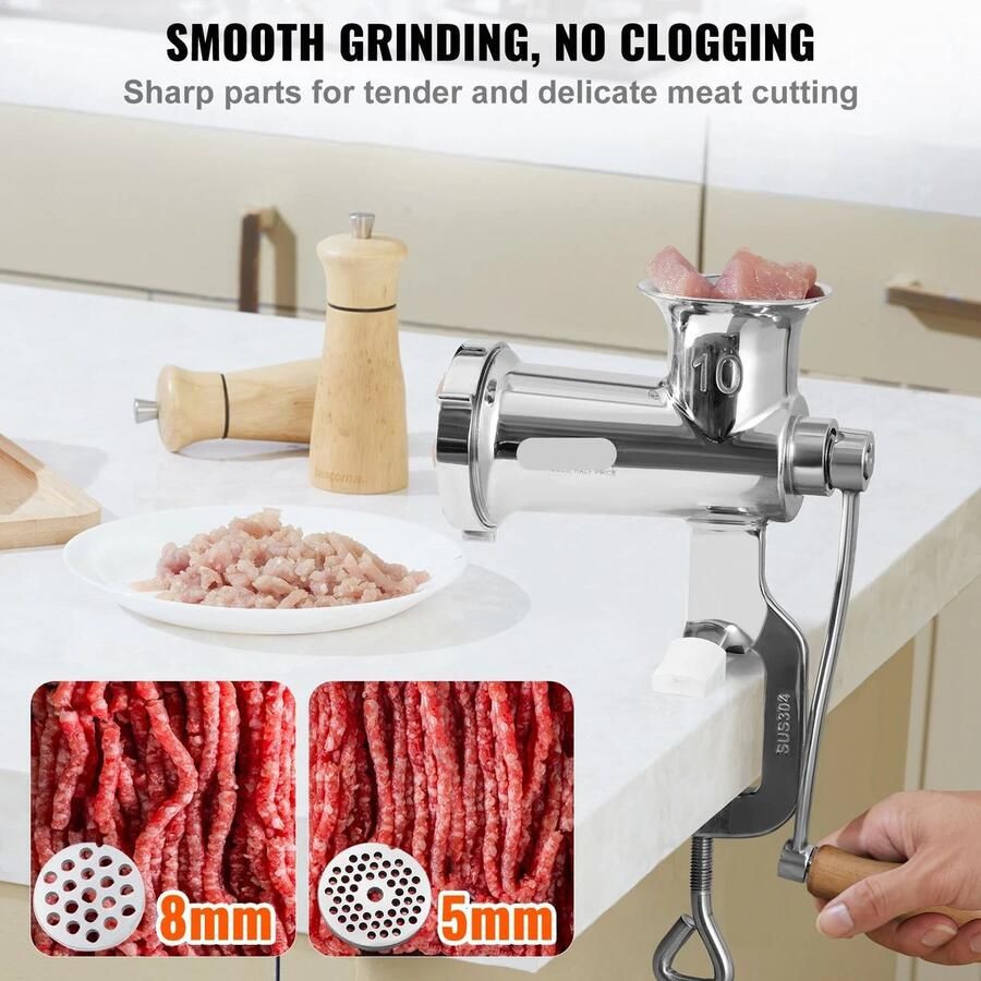 Corenia Handmatig Gehaktmolen Voor alle soorten Vlees Roestvrij staal Vleesmolen Vleesmolens worstenmaker Keukenmolenmachine 304 roestvrij staal Zilver