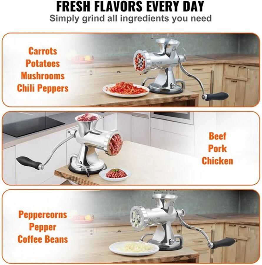 Corenia Handmatig Gehaktmolen Vleesmolens Keukenmolenmachine Vleesmolen Voor Alle Soorten Vlees 304 Roestvrij Staal Handmatige Vleesmolen Zilver