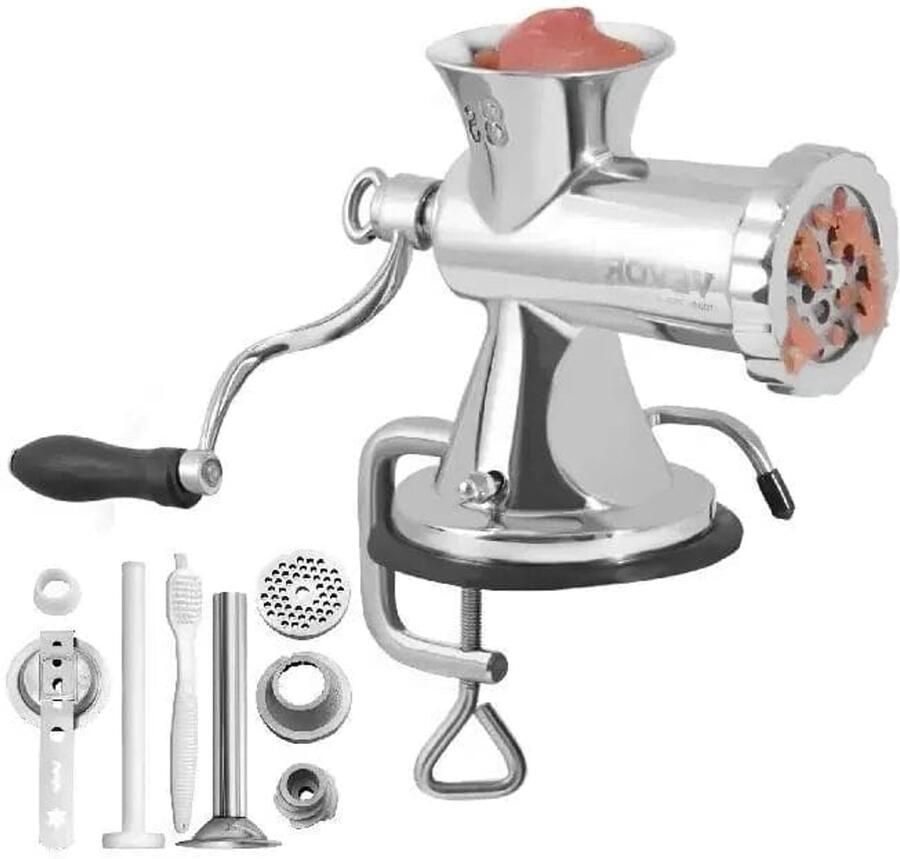Corenia Handmatig Gehaktmolen Voor Alle Soorten Vlees Vleesmolens Worstenmaker Keukenmolenmachine Roestvrij Staal Vleesmolen met Zuignap Zilver