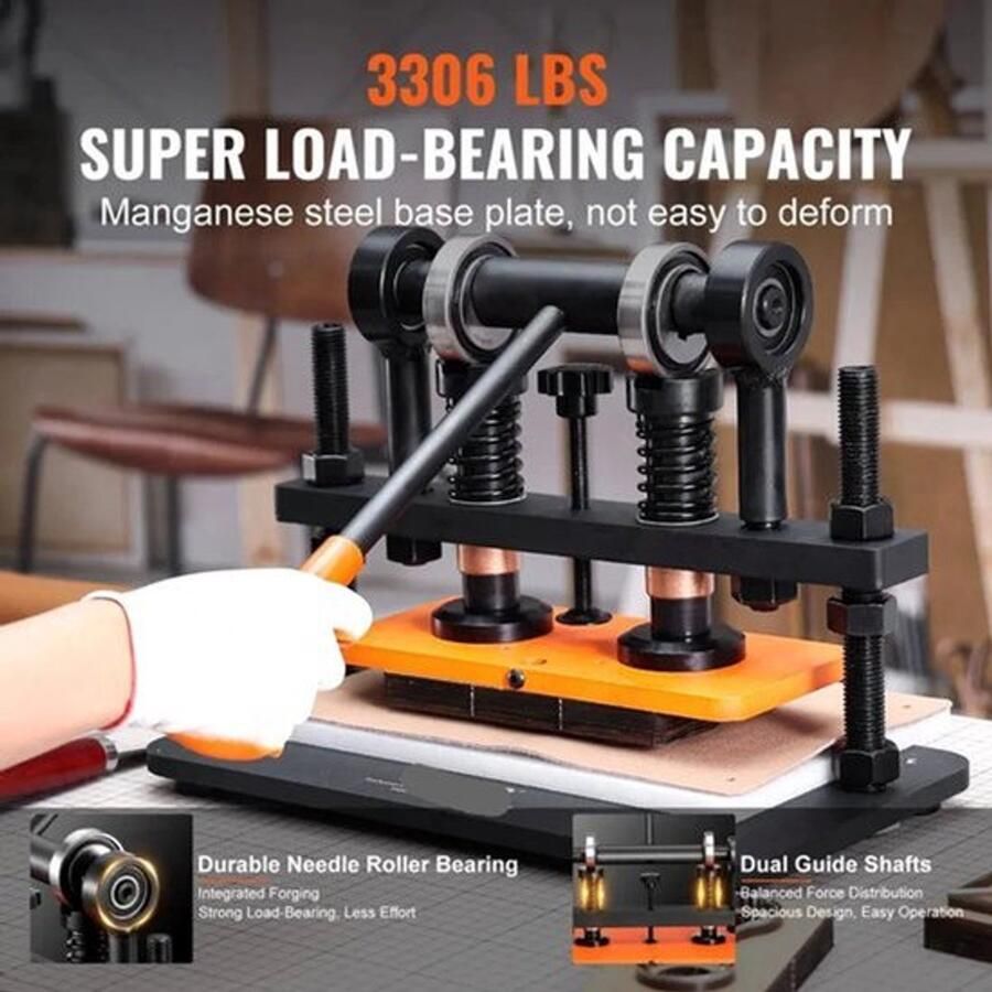 Corenia Handmatige Leersnijmachine Lederen Snijmachine Embossing Machine Handmatige met 12 mm Drukslag Stanspers voor Leer Foam Rubber en Kunststof Verstelbare Druk 1.5 Ton Drukkracht 28 x 14 cm